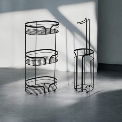 Showerdrape Dante Black Freestanding Floor Caddy And Toilet Roll Holder - image 1