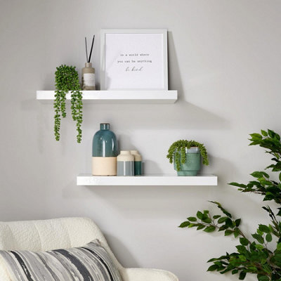 Home Source Cloud Pair Of 60Cm Gloss Floating Wall Shelves White - image 1