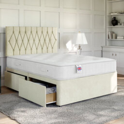 Divan Base Direct Lino Stone Platform Top Divan Bed No Storage Base 5Ft King Size + Matera Floor Standing Headboard - thumbnail 1