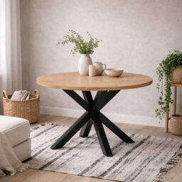 Wyld Haus Perth 120Cm Round Oak Veneer Dining Table With Matt Black Metal Legs - thumbnail 1