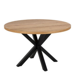Wyld Haus Perth 120Cm Round Oak Veneer Dining Table With Matt Black Metal Legs - thumbnail 2