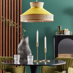 Wyld And Coco Bohonest Pendant Lamp - Natural Rattan With Vibrant Yellow Velvet Shade, Adjustable Cord, W45 X D45 X H167Cm - thumbnail 2