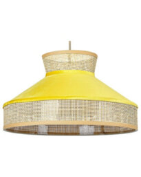 Wyld And Coco Bohonest Pendant Lamp - Natural Rattan With Vibrant Yellow Velvet Shade, Adjustable Cord, W45 X D45 X H167Cm - thumbnail 1
