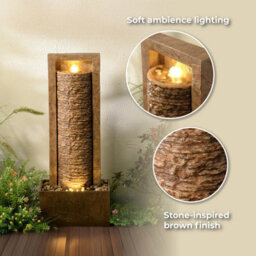 Teamson Home Garden Outdoor Water Feature, Tall Waterfall Water Fountain, With Warm Led Lights, Layered Rock Design, Brown - thumbnail 9