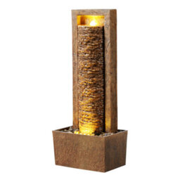 Teamson Home Garden Outdoor Water Feature, Tall Waterfall Water Fountain, With Warm Led Lights, Layered Rock Design, Brown - thumbnail 2