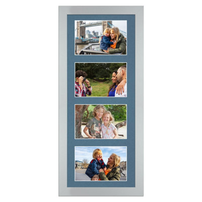 AK Frames 50X20Cm Silver Modern Multi Photo Frame With Pompadour Mount - Holds 4 Apertures (4X) 6X4 Photos - image 1