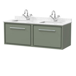 Balterley Longnor 1220mm Wall Hung Double Basin Vanity Unit With Marble Worktop Basins - Fern Green