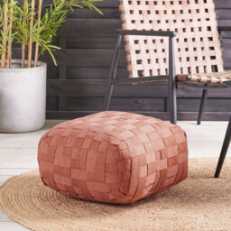 Wyld And Coco Ecogarden Boho Outdoor Pouffe 50 X 50 Cm Light Red, Handwoven Recycled Pet - thumbnail 2