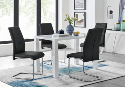 Furniturebox Pivero White High Gloss Dining Table And 4 Black Lorenzo Chairs Set - image 1