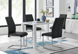 Furniturebox Pivero White High Gloss Dining Table And 4 Black Lorenzo Chairs Set - thumbnail 1