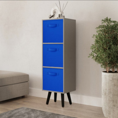 Urbn-Living Urbnliving 80Cm Height 3 Tier Grey Wooden Storage Bookcase Scandinavian Style Black Legs With Dark Blue Inserts - image 1