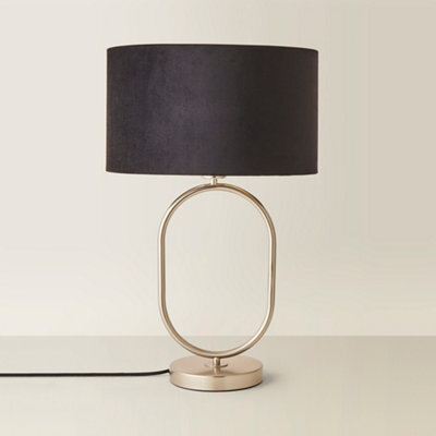 Valuelights Antonia Black Velvet Drum Lamp Shade Brushed Chrome Oval Table Lamp - image 1