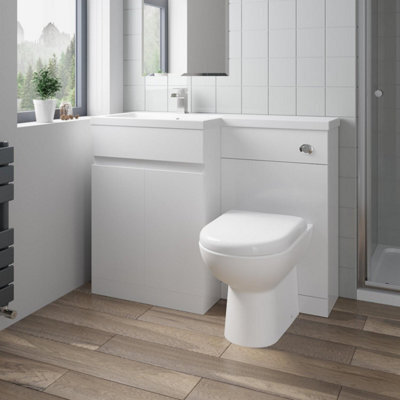 Affine 1100mm Bathroom Vanity Unit Basin Sink Toilet Combined Furniture Left Hand White - image 1