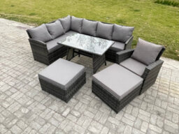 Fimous Rattan Garden Furniture Corner Sofa Set With Oblong Dining Table Footstool Armchair Outdoor Wicker Rattan Set - thumbnail 2