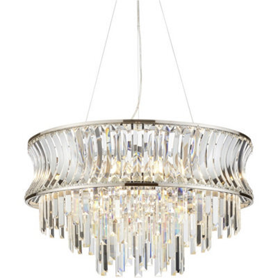 Loops Hanging Ceiling Pendant Light - Bright Nickel Plate With Crystal And Clear Glass - 9 X 6W Led E14 - image 1