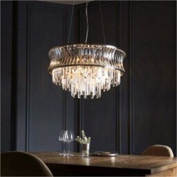 Loops Hanging Ceiling Pendant Light - Bright Nickel Plate With Crystal And Clear Glass - 9 X 6W Led E14 - thumbnail 4