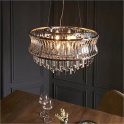 Loops Hanging Ceiling Pendant Light - Bright Nickel Plate With Crystal And Clear Glass - 9 X 6W Led E14 - thumbnail 3