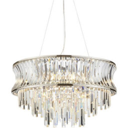 Loops Hanging Ceiling Pendant Light - Bright Nickel Plate With Crystal And Clear Glass - 9 X 6W Led E14 - thumbnail 1