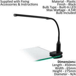 Adjustable Black Plastic Clamp Light With Dimmable Led Bulb - thumbnail 2