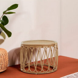 Orsina Sustainable Natural Rattan Table, Decorative Frame Garden Furniture, Elegant Open Weave Garden Table - thumbnail 3