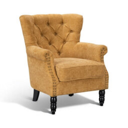 Tufted Mustard Gold Accent Chair Liana With Black Wooden Legs - Small Living Room Fabric Armchair - thumbnail 3