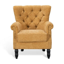 Tufted Mustard Gold Accent Chair Liana With Black Wooden Legs - Small Living Room Fabric Armchair - thumbnail 2