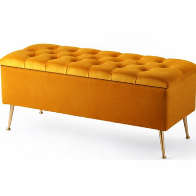 90Cm Amara Chesterfield Ottoman Storage Bench - Plush Velvet Shoes Bench - Burnt Orange Upholstery Footstool Storage With Legs - image 1