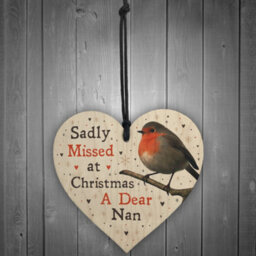 Red Ocean Christmas Robin Memorial Wood Heart Nan Memorial Gift Tree Decoration In Memory Plaque - thumbnail 2