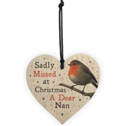 Red Ocean Christmas Robin Memorial Wood Heart Nan Memorial Gift Tree Decoration In Memory Plaque - thumbnail 5