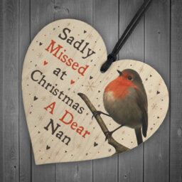 Red Ocean Christmas Robin Memorial Wood Heart Nan Memorial Gift Tree Decoration In Memory Plaque - thumbnail 6