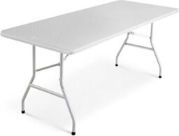 Keplin 6Ft Folding Table With White Rattan Patterned Top,180X70X74Cm  Sturdy Metal Frame, Waterproof, Portable - thumbnail 1