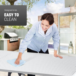 Keplin 6Ft Folding Table With White Rattan Patterned Top,180X70X74Cm  Sturdy Metal Frame, Waterproof, Portable - thumbnail 4