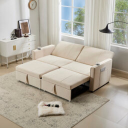 Btm 207Cm Pull Out Sofa Bed, Convertible Fabric Loveseat With Cup Holders And Side Pockets, Sofa Chair For Living Room - thumbnail 6