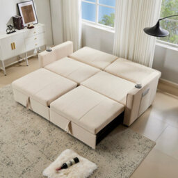 Btm 207Cm Pull Out Sofa Bed, Convertible Fabric Loveseat With Cup Holders And Side Pockets, Sofa Chair For Living Room - thumbnail 7