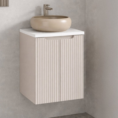 Heze Furniture Noca Bathroom Cabinet With Doors 50Cm With Worktop And Countertop Basin In Cashmere - image 1