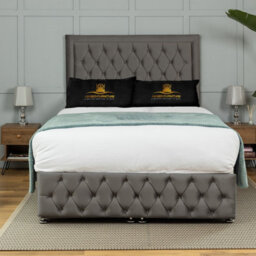 UKBEDFURNITURE Kingston Plush Steel End Opening Divan Ottoman Bed With 54 Inch Headboard & 10 Inch Orthopaedic Mattress