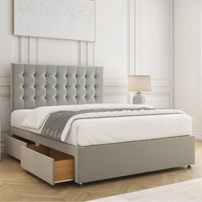 Bsspoke Isla Divan Bed Set Silver Plush Velvet 24Inch Panel Headboard & 2 Drawers Footend & Mattress In 4Ft 4Ft6 5Ft 6Ft - image 1