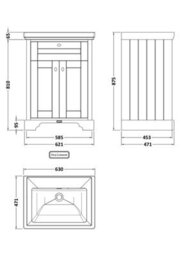 Hudson Reed Floor Standing 2 Door Traditional Vanity Unit With Fireclay Basin, Hunter Green, 630 X 471 mm - thumbnail 7