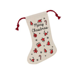 Purely Home Merry Christmas Icons Stocking - Novelty Xmas Gift/classic Décor Linen-Style With Red Drawstring Ties - thumbnail 2