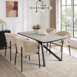 Spinningfield Dining Table, 6 Seater Kitchen Table For Dining Room, Marble Effect & Black Cross Legs, W160 X D90Cm, Atherton - thumbnail 3