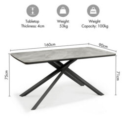 Spinningfield Dining Table, 6 Seater Kitchen Table For Dining Room, Marble Effect & Black Cross Legs, W160 X D90Cm, Atherton - thumbnail 8