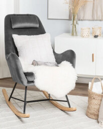 Beliani Rocking Chair Arrie Velvet Dark Grey - thumbnail 2