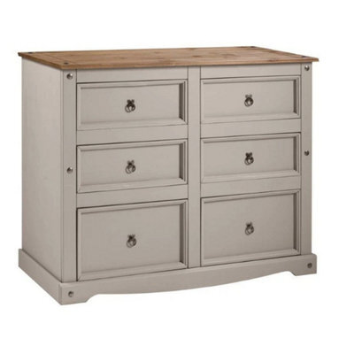Chest Of Drawers Large 6 Drawer Grey Sideboard Solid Wood Mexican Pine - image 1