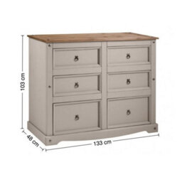 Chest Of Drawers Large 6 Drawer Grey Sideboard Solid Wood Mexican Pine - thumbnail 2