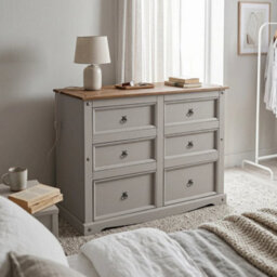 Chest Of Drawers Large 6 Drawer Grey Sideboard Solid Wood Mexican Pine - thumbnail 5