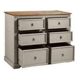 Chest Of Drawers Large 6 Drawer Grey Sideboard Solid Wood Mexican Pine - thumbnail 4