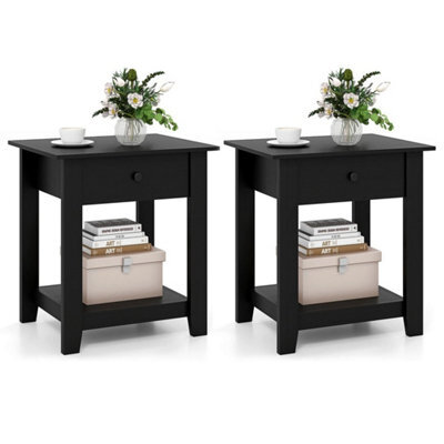 3Tier Modern Bedside Table Nightstand With Drawer Set Of 2 Black - image 1
