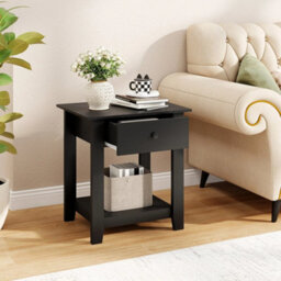 3Tier Modern Bedside Table Nightstand With Drawer Set Of 2 Black - thumbnail 4