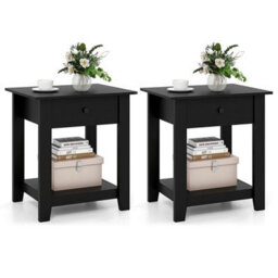 3Tier Modern Bedside Table Nightstand With Drawer Set Of 2 Black - thumbnail 1