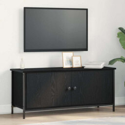 Berkfield Black Oak Tv Stand Black Oak Particle Board, Metal 102 X 35 X 45 Cm
